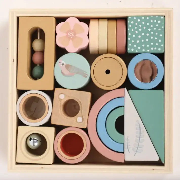 Wooden Activity Blocks 15pc-
Interactive Sensory Blocks Ages 12m+